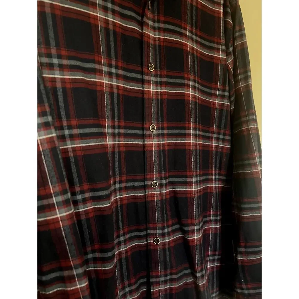 Barbour Plaid Lane Button Up Shirt Slim Fit Men's Size Large Navy Red